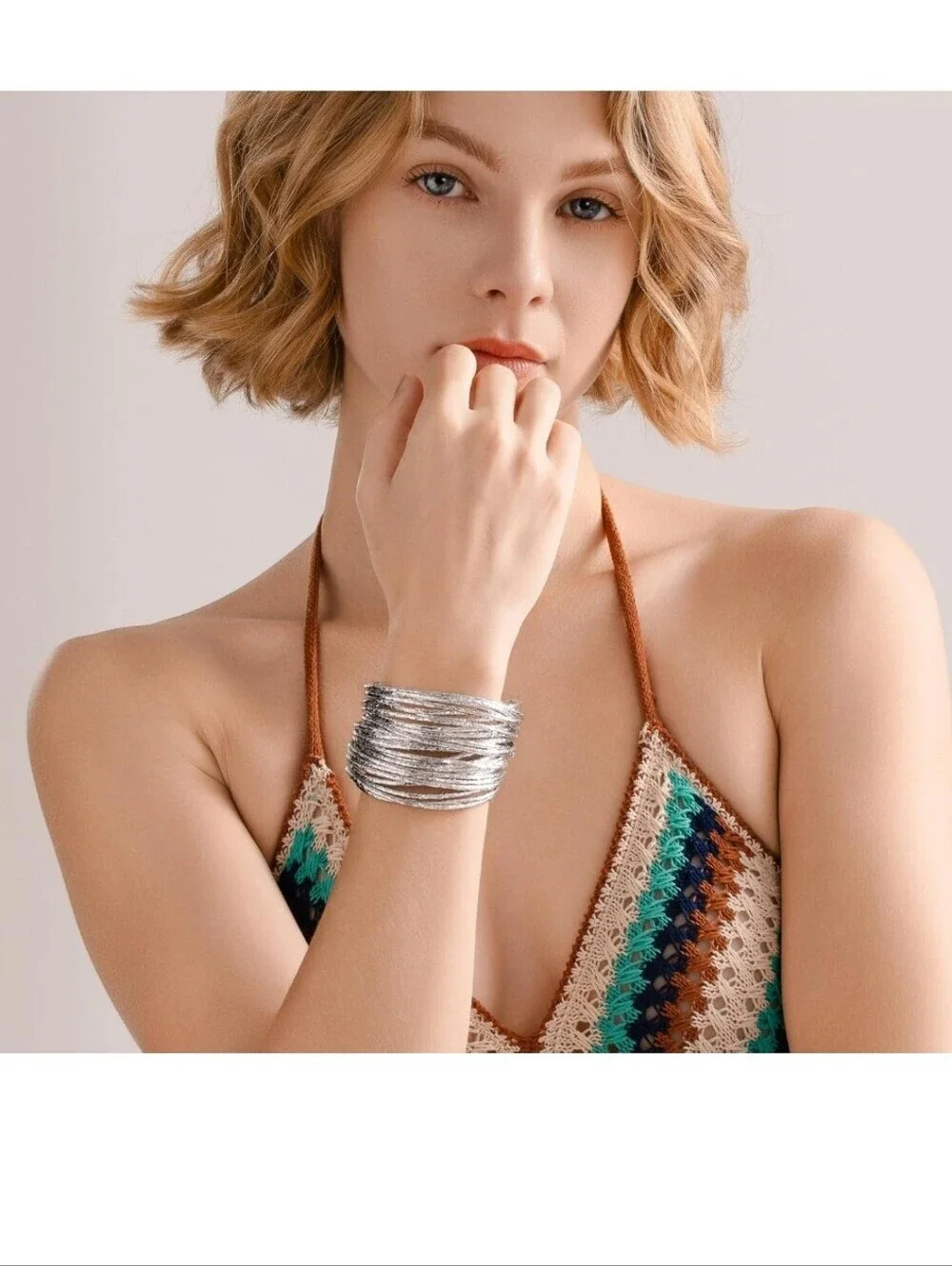 Silver Multi-Strand Wrapped Bangle Bracelet - Women's Jewelry